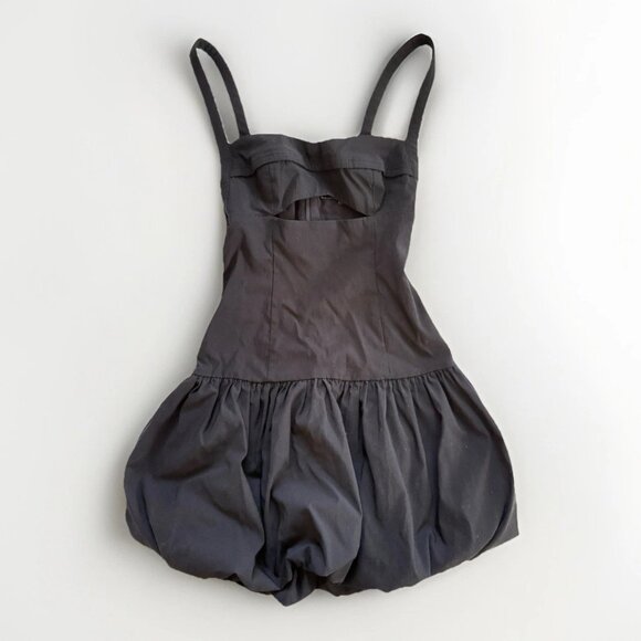 Zara Balloon Bubble Hem Drop Waist Cut Out Black Mini Dress XS LBD Minimalist - Picture 2 of 7